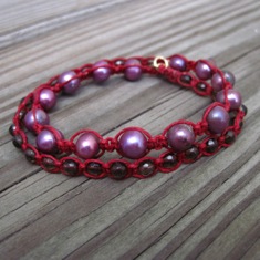 Pink Pearl on Red Wrap Bracelet